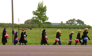 Amish children walking to school